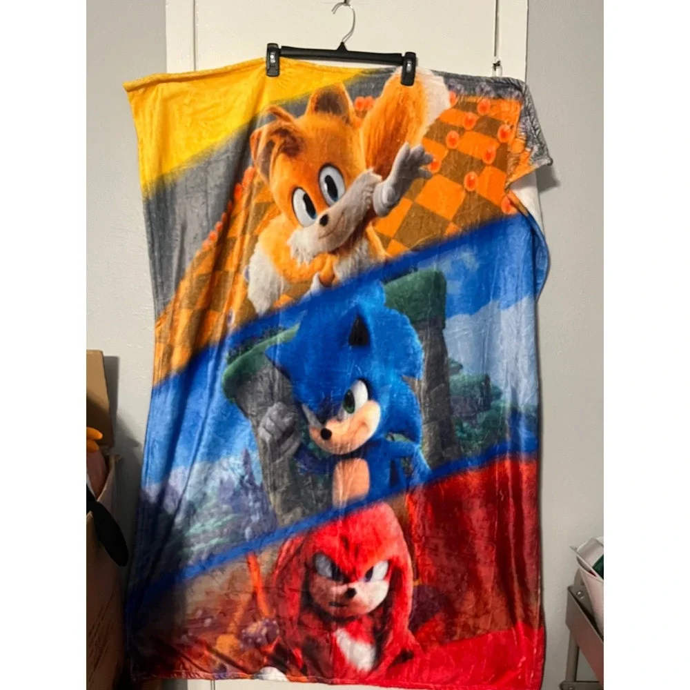 Sonic the Hedgehog 2 Movie Kids Fleece Throw Blanket 54x40 Tails Knuckles NWOT